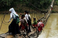 off to school dangerous bridge crossing